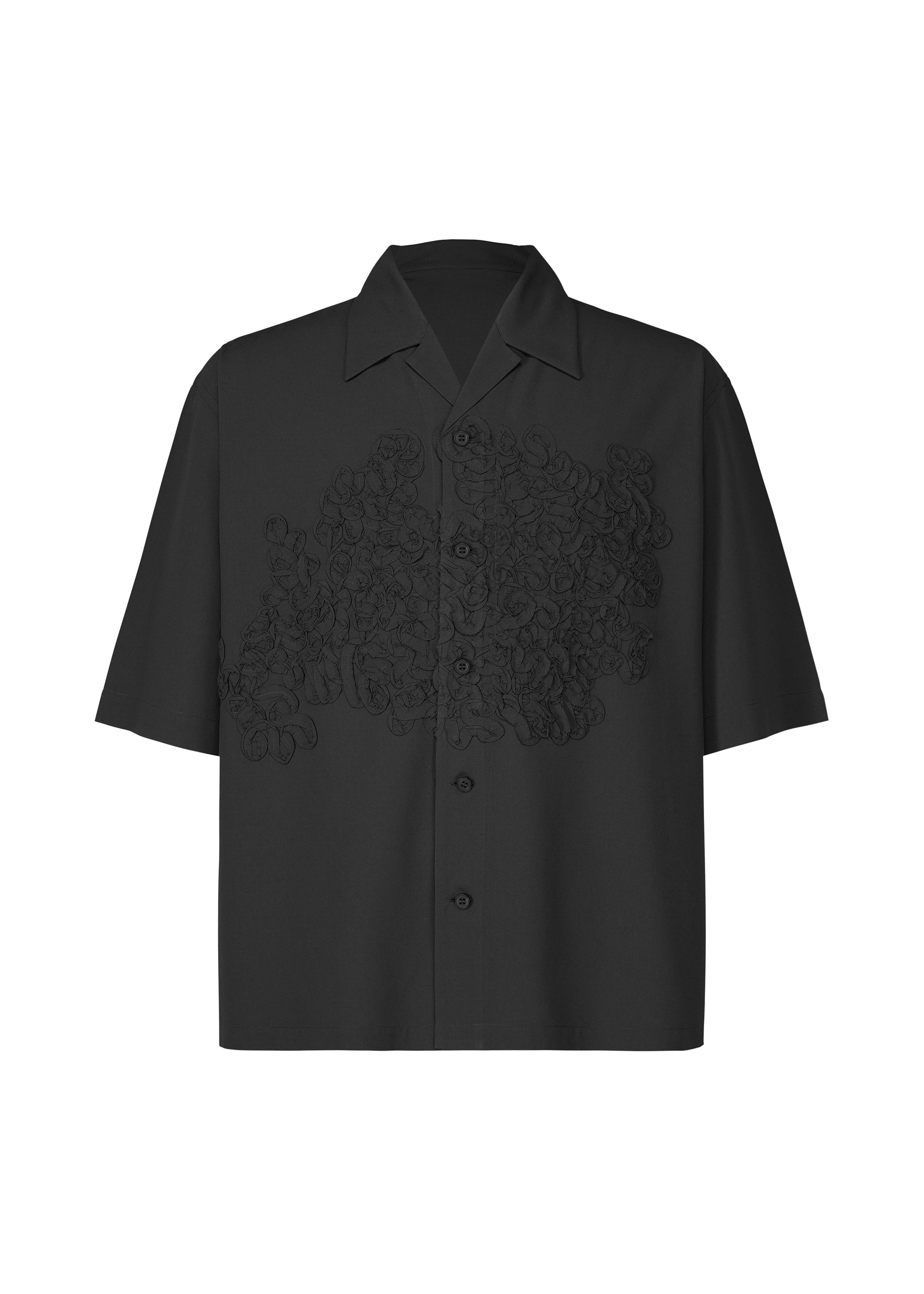 EMBROIDERY PRESS SHIRT、メンズ_トップス_シャツ、ブラック