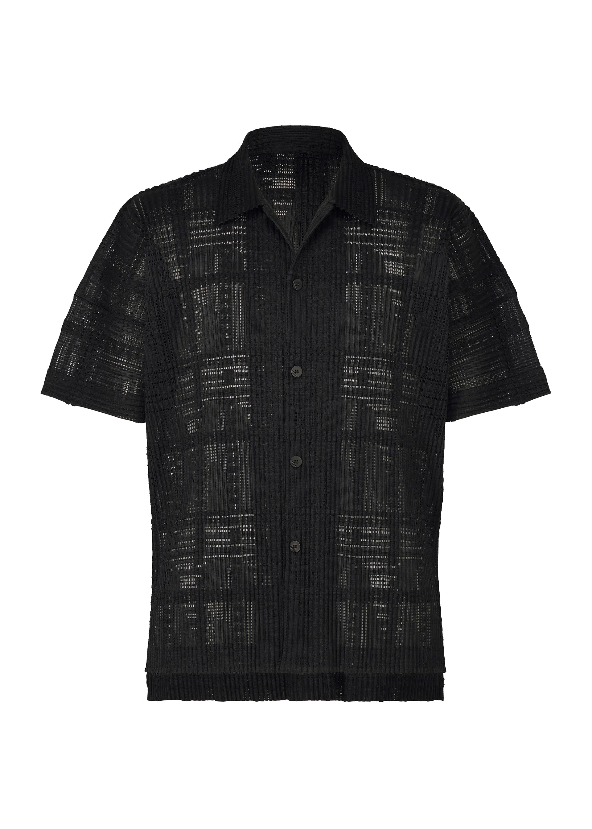 LACE GRID PLEATS、メンズ_トップス_シャツ、ブラック