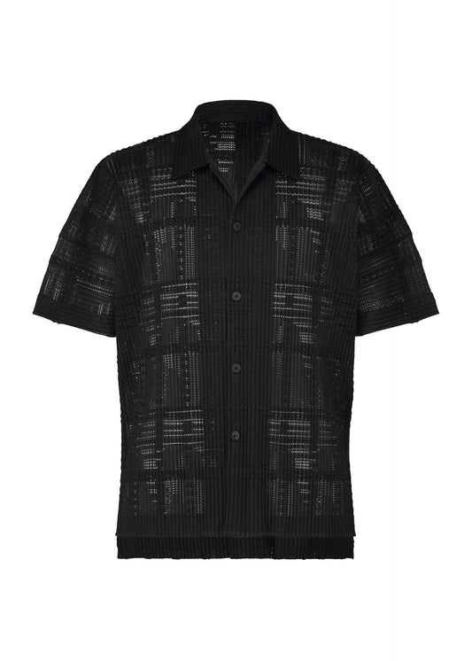 LACE GRID PLEATS、メンズ_トップス_シャツ、ブラック