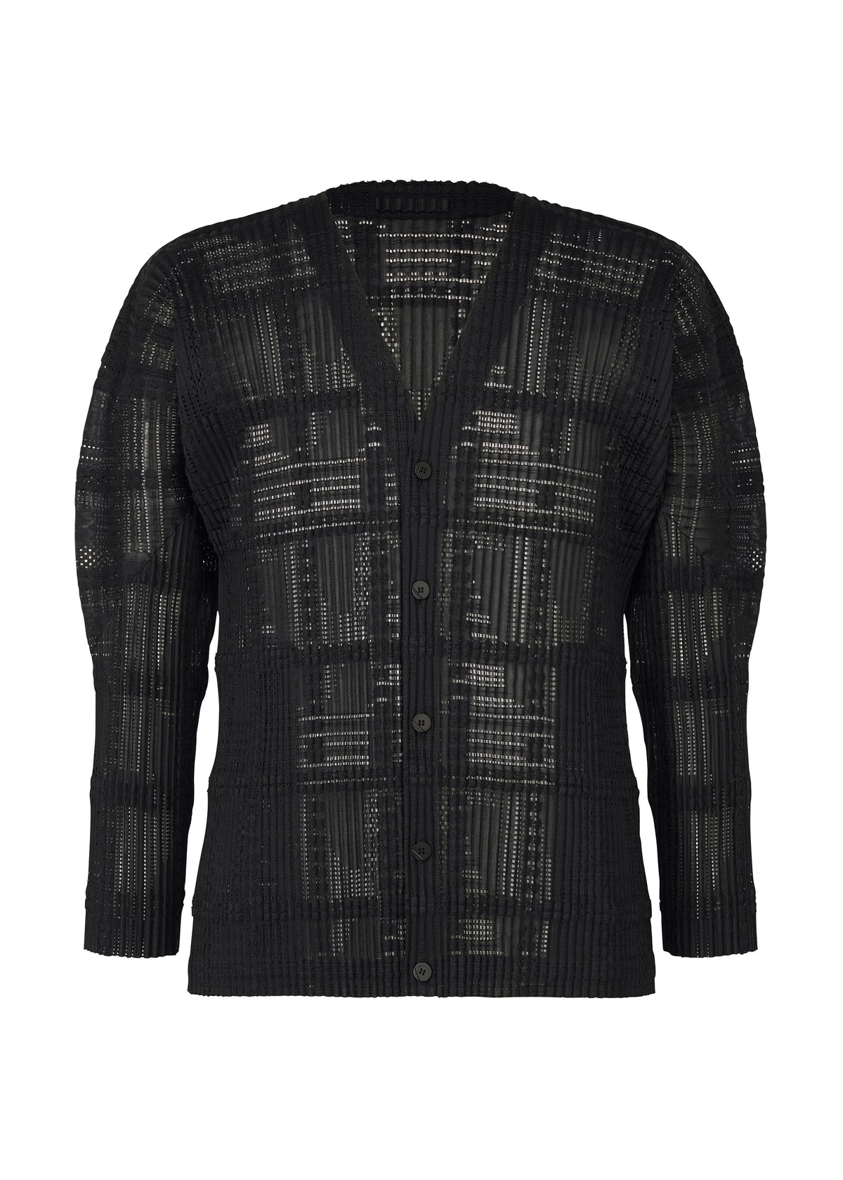LACE GRID PLEATS、メンズ_トップス_カーディガン、ブラック