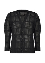 LACE GRID PLEATS、メンズ_トップス_カーディガン、ブラック