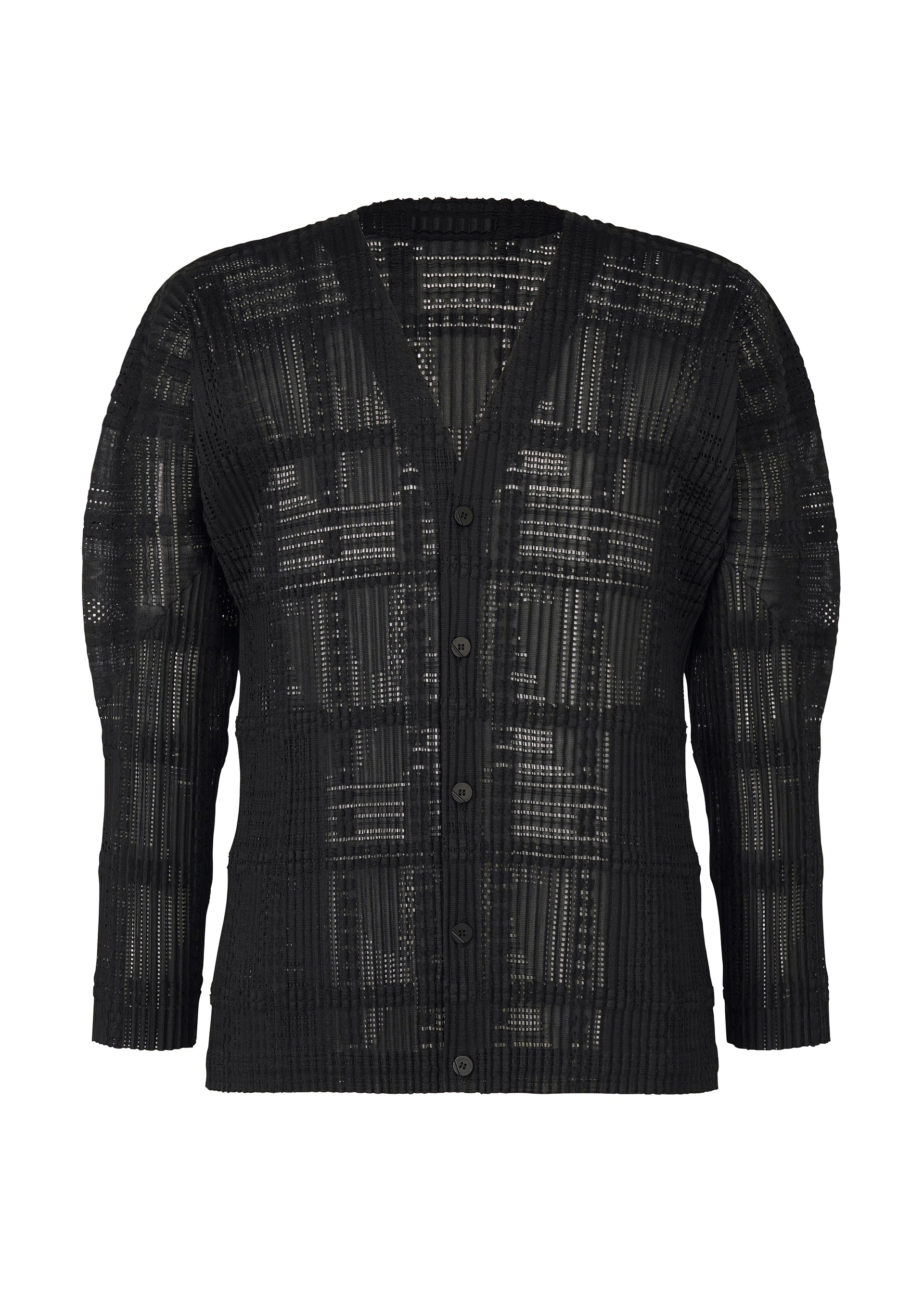 LACE GRID PLEATS、メンズ_トップス_カーディガン、ブラック