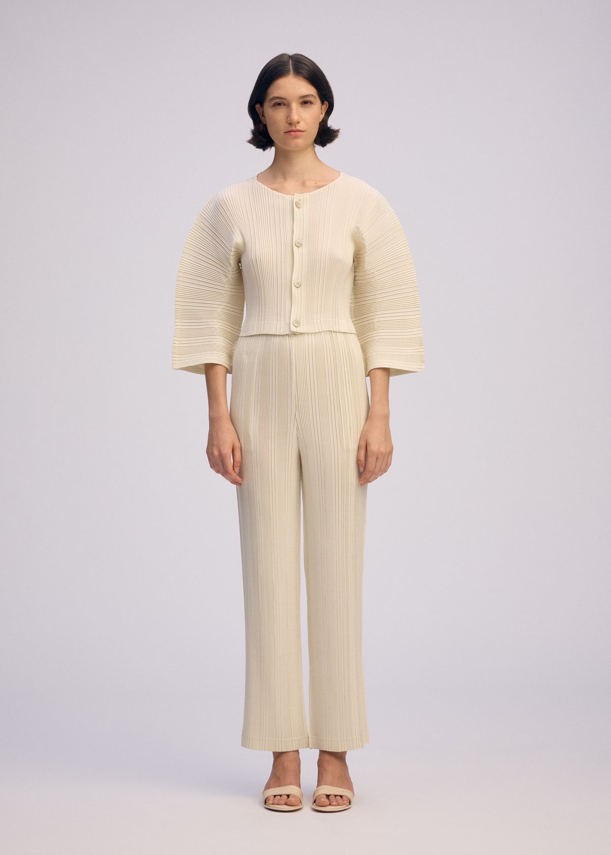 LINEN LIKE RIB PLEATS、ウィメンズ_トップス_カーディガン、着用画像1