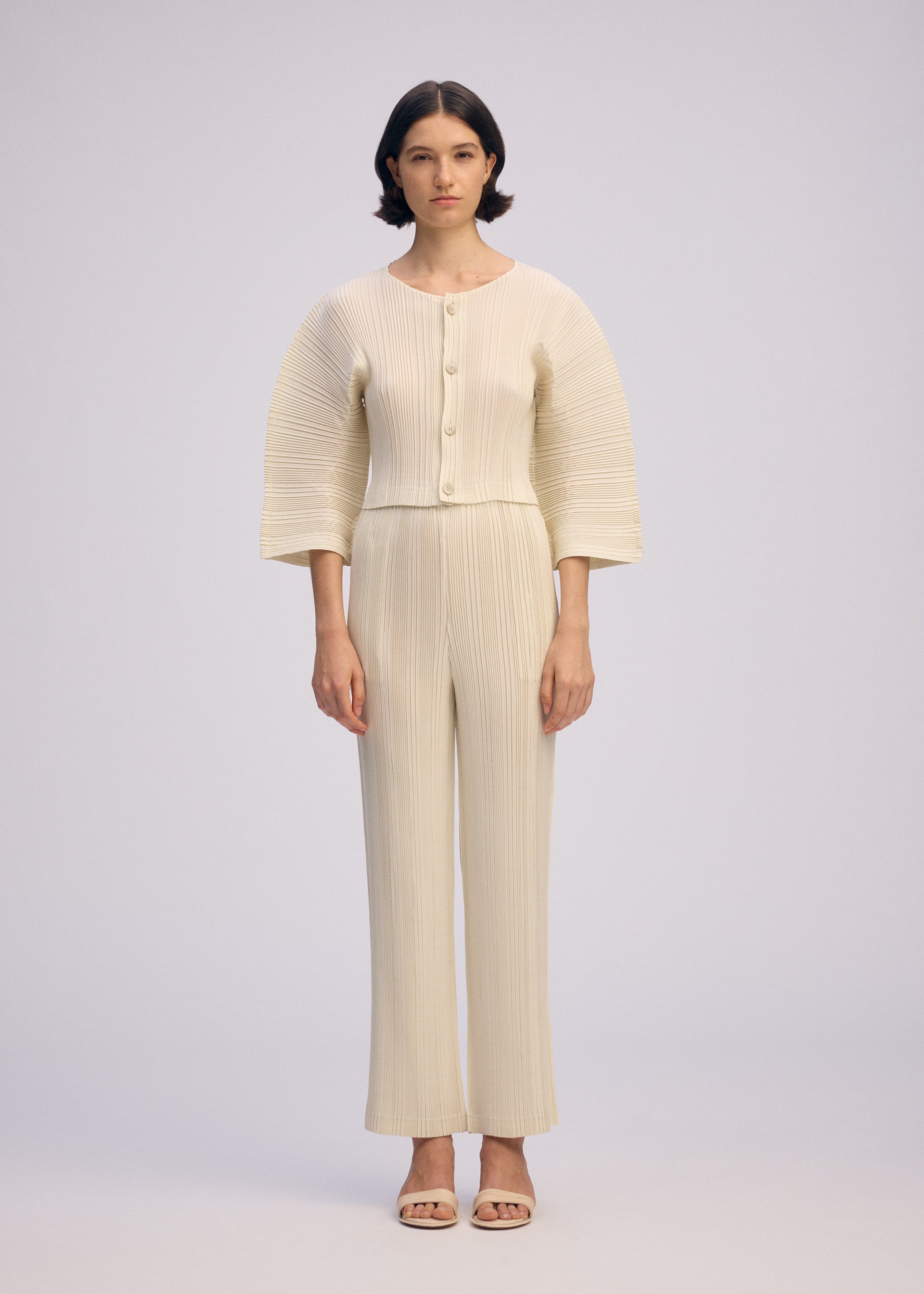LINEN LIKE RIB PLEATS、ウィメンズ_トップス_カーディガン、着用画像1