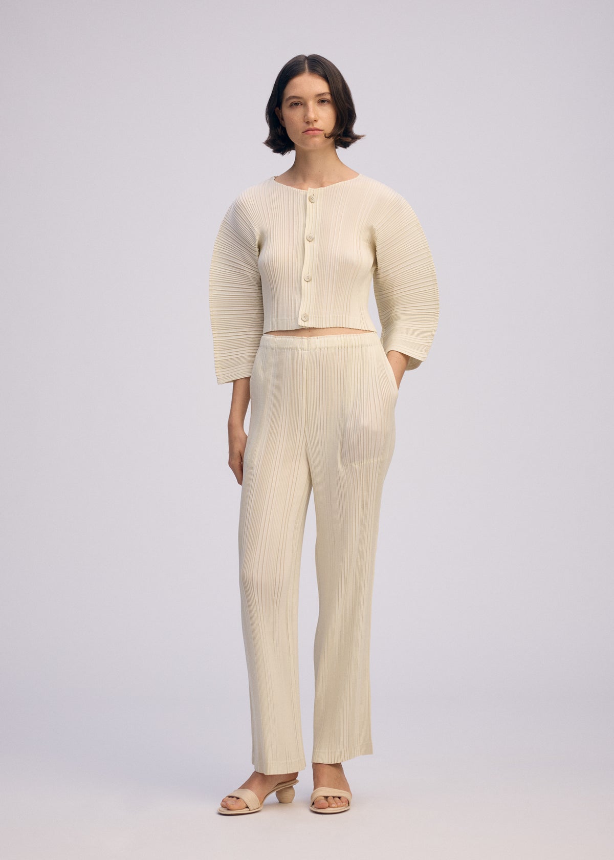 LINEN LIKE RIB PLEATS、ウィメンズ_トップス_カーディガン、着用画像2