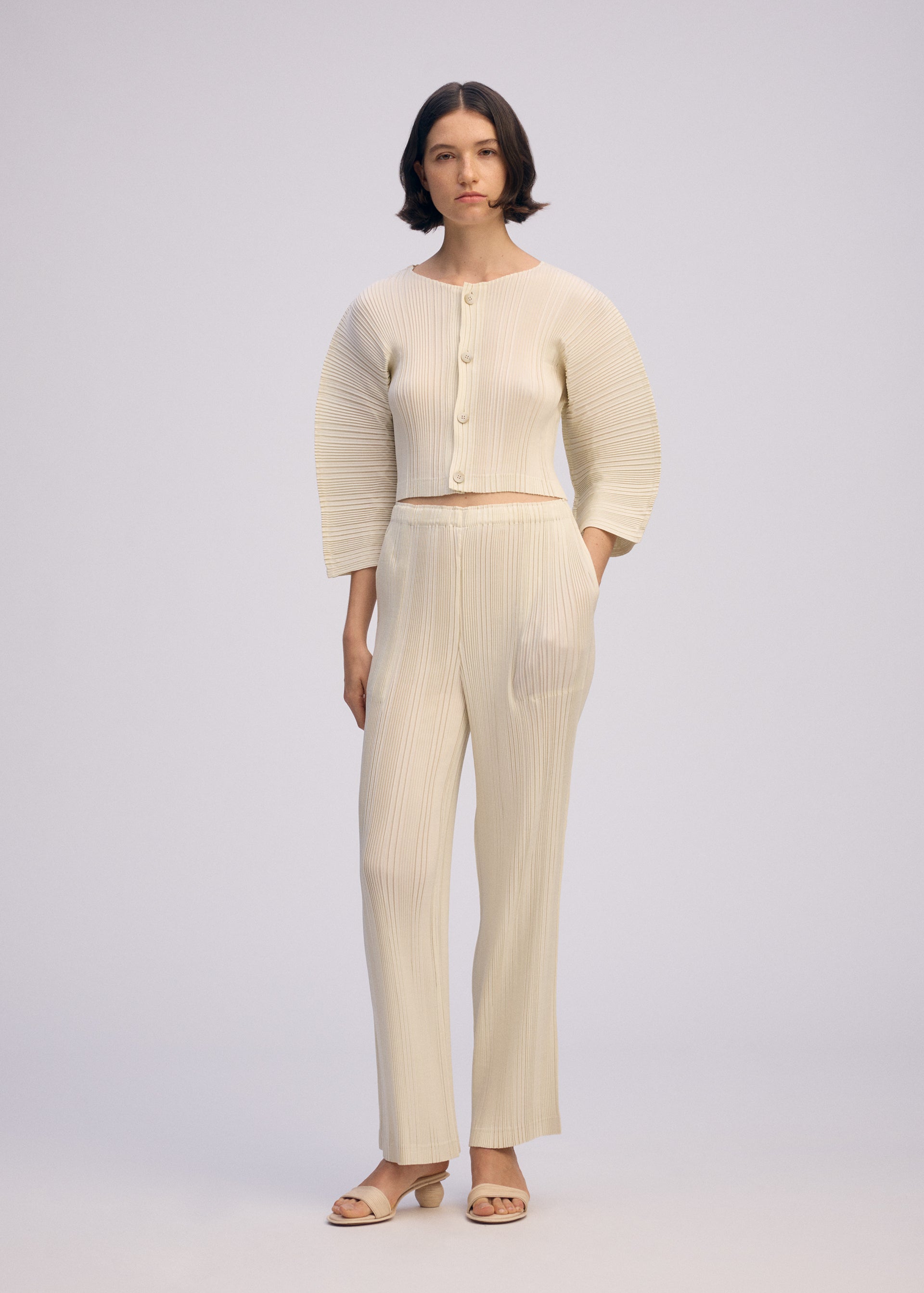 LINEN LIKE RIB PLEATS、ウィメンズ_トップス_カーディガン、着用画像2