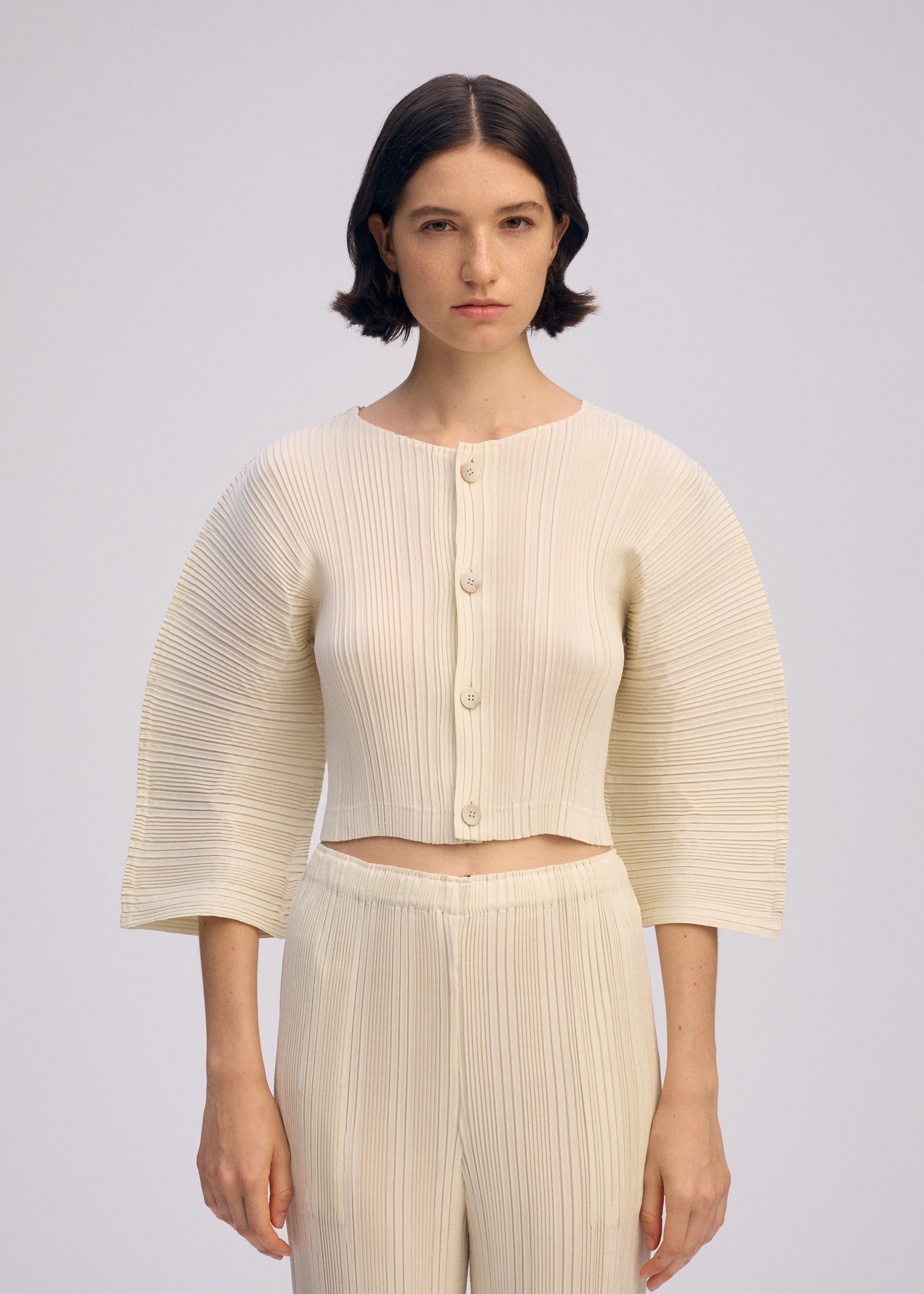 LINEN LIKE RIB PLEATS、ウィメンズ_トップス_カーディガン、着用画像3