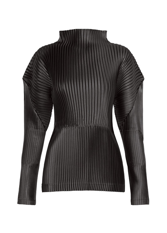 GLOSSED PANELS PLEATS、ウィメンズ_トップス_トップ、ブラック
